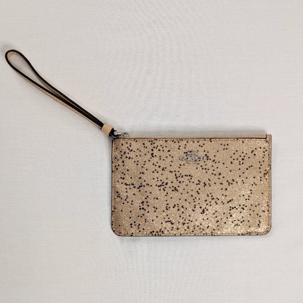 Coach Gold Glitter Stars All Over Leather Metallic Wristlet